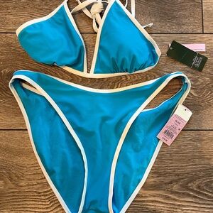 Blue and White Bikini Set